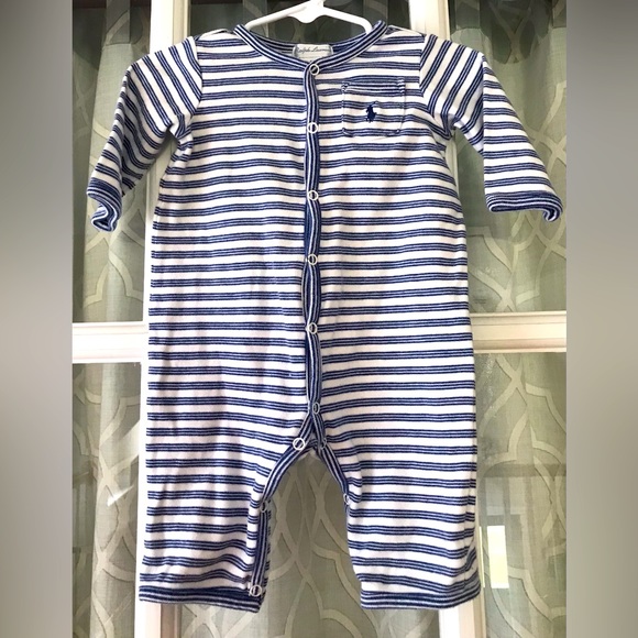 Ralph Lauren 6 month 100% cotton striped snap-up outfit excellent used condition - Picture 1 of 4